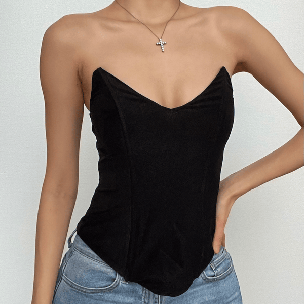 Haut corset uni à col en V et dos nu 
