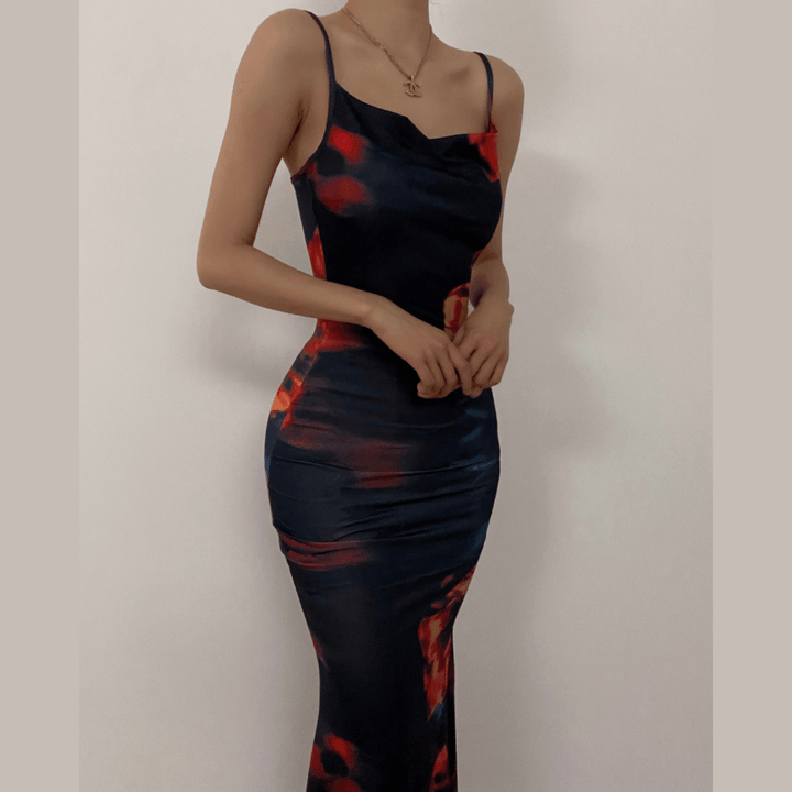 Cowl neck print cami maxi dress - Halibuy