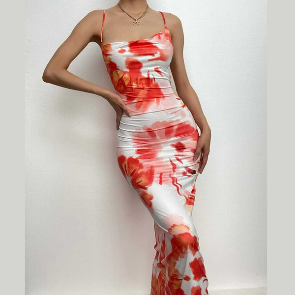 Robe longue tie dye à dos ouvert croisé 