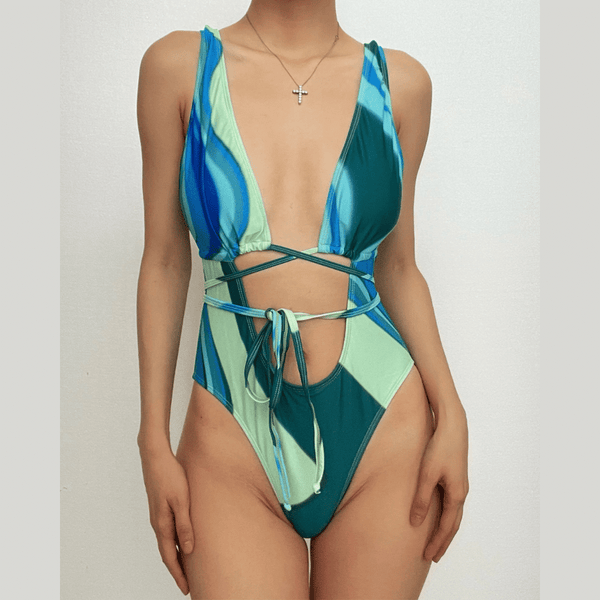 Maillot de bain une pièce rembourré et contrasté ajouré 