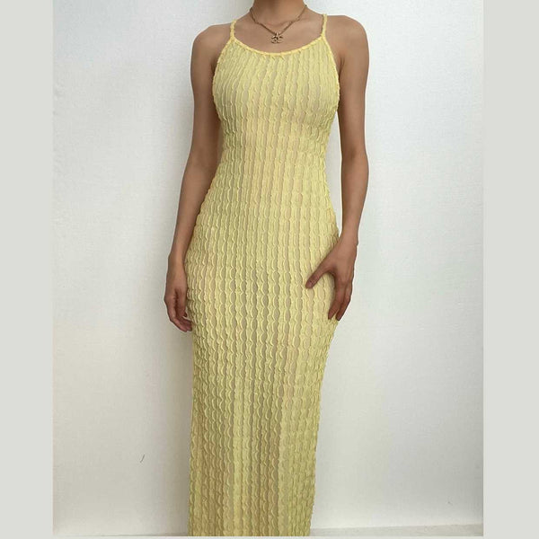 Robe longue texturée unie à dos nu et col en U avec lien croisé | robe tango rouge