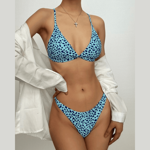 Maillot de bain bikini rembourré à pois contrastés 