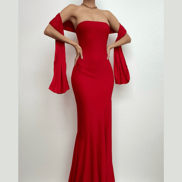 Robe longue tube côtelée à volants, dos nu, sans manches | robe tango rouge 