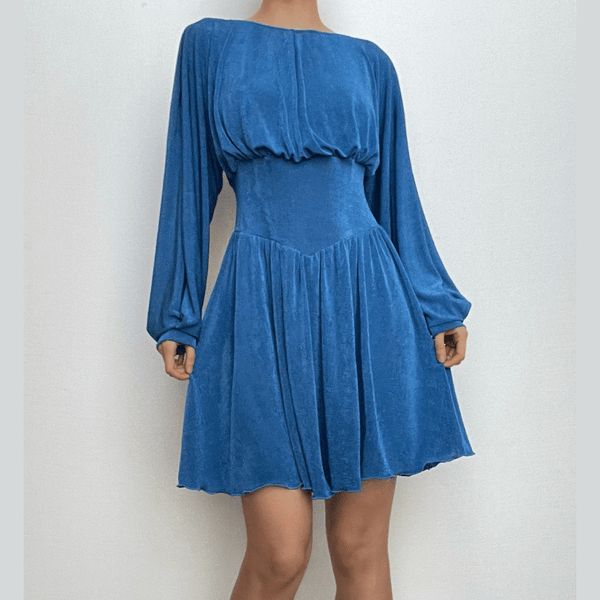 Mini-robe unie à manches longues et corset froncé à boutons