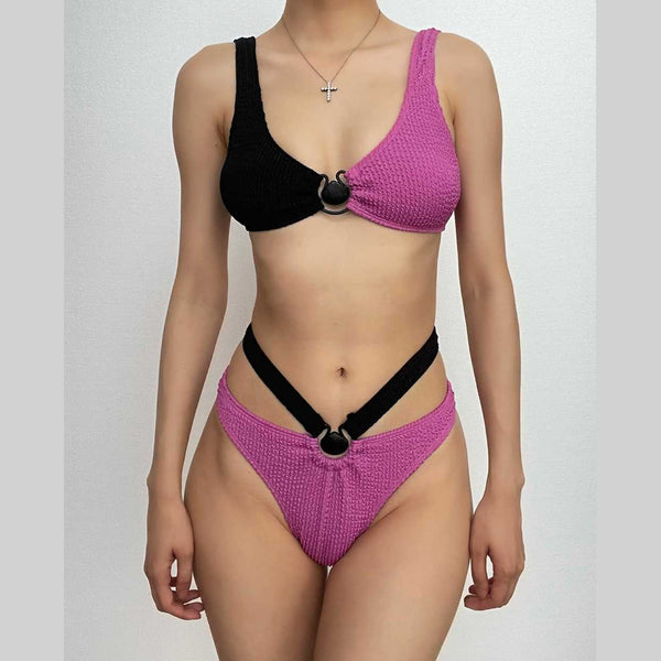 Maillot de bain une pièce rembourré texturé à anneau en O creux 