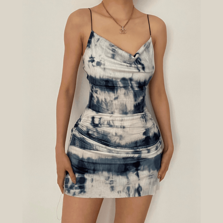 Cowl neck tie dye cami mini dress - Halibuy