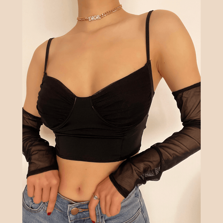 Heart neck ruched cami crop top - Halibuy