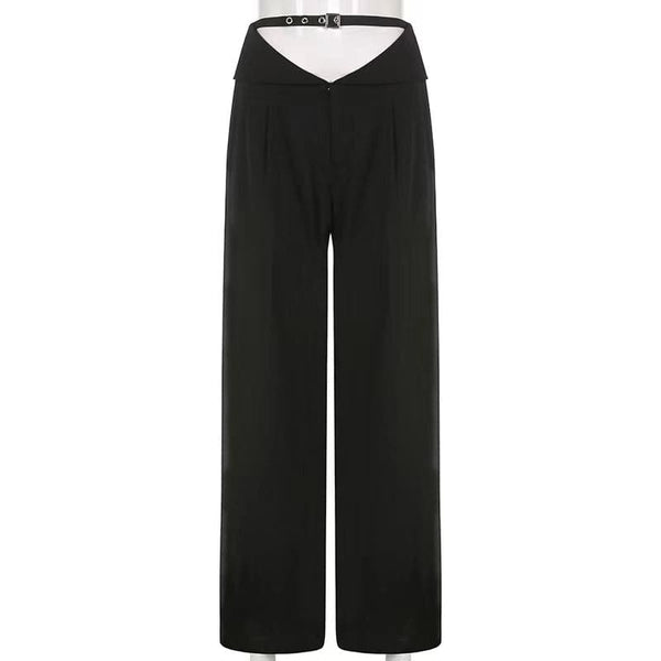 Print zip-up belt wide leg