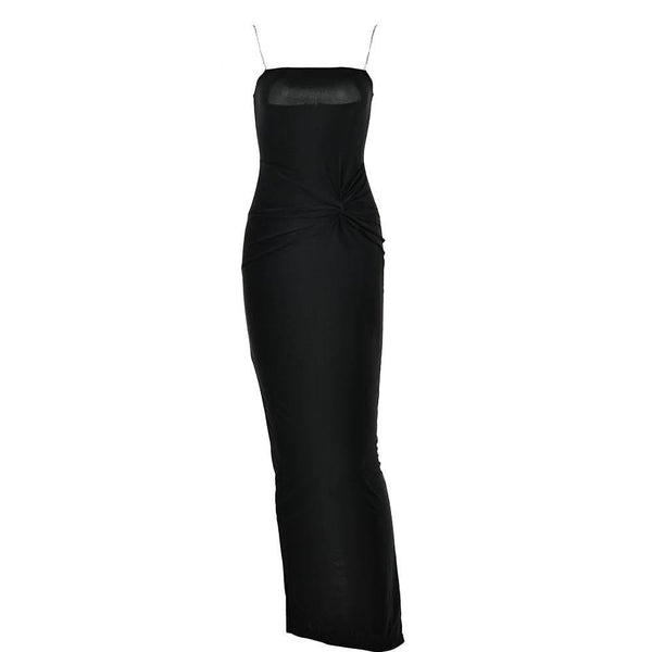Robe longue unie nouée avec chaîne en métal et col carré fendu
