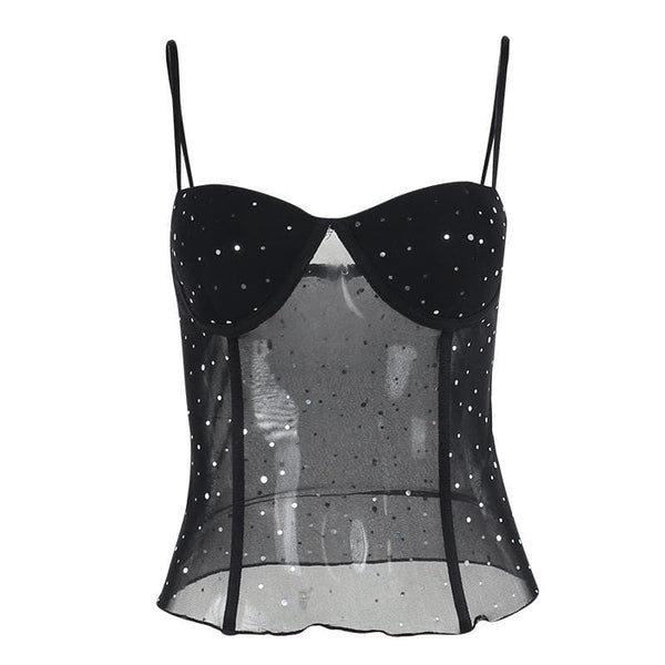 Haut camisole en maille à pois et volants à col en cœur 