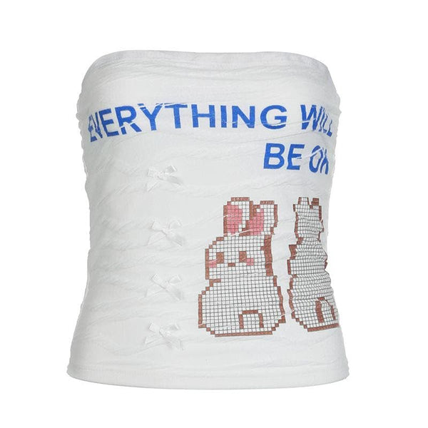 Haut tube à nœud papillon contrasté et motif lapin texturé 