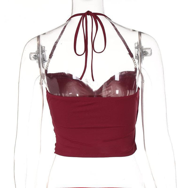 V neck cross front solid crop top - Halibuy