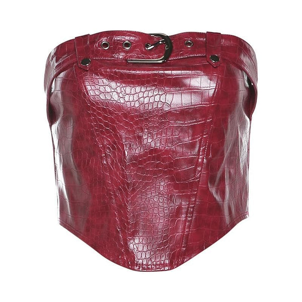 Haut court tube zippé dos nu en cuir PU avec boucle 