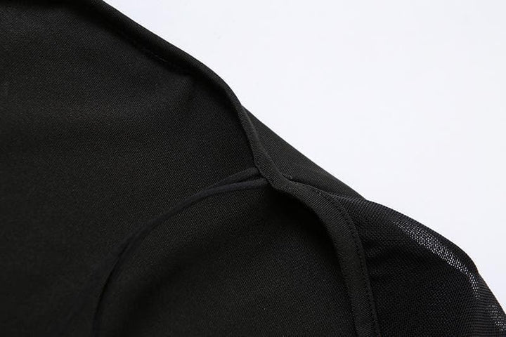 Mesh long sleeve hollow out bodysuit - Halibuy