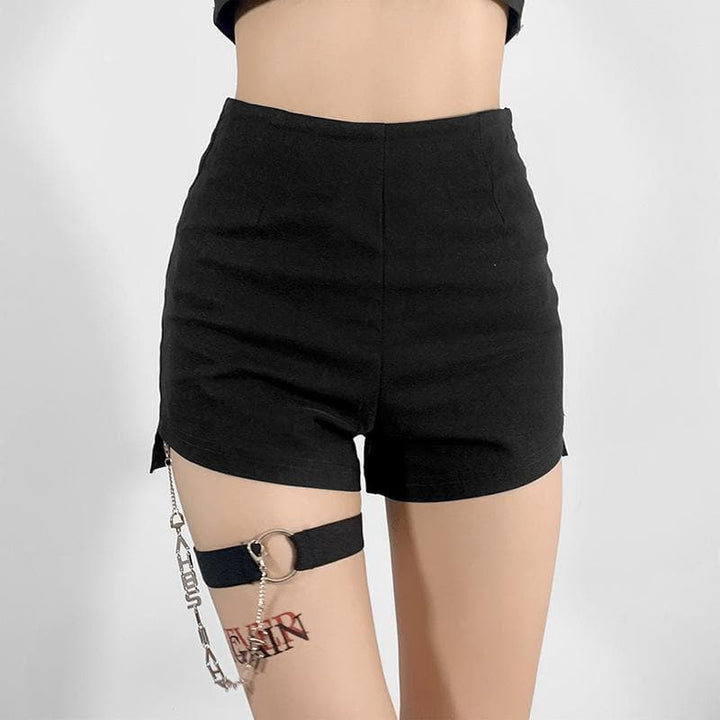 High waist zip up metal chain short pant - Halibuy