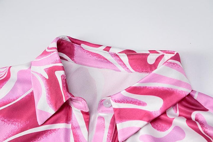 Print turnover collar ruched button-through midi dress - Halibuy