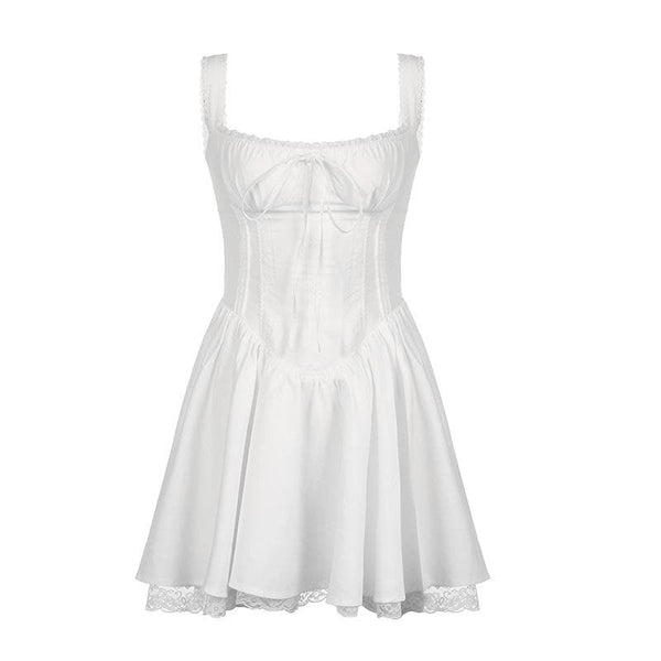 Robe courte unie à col carré froncé et ourlet en dentelle avec fermeture éclair et dos nu