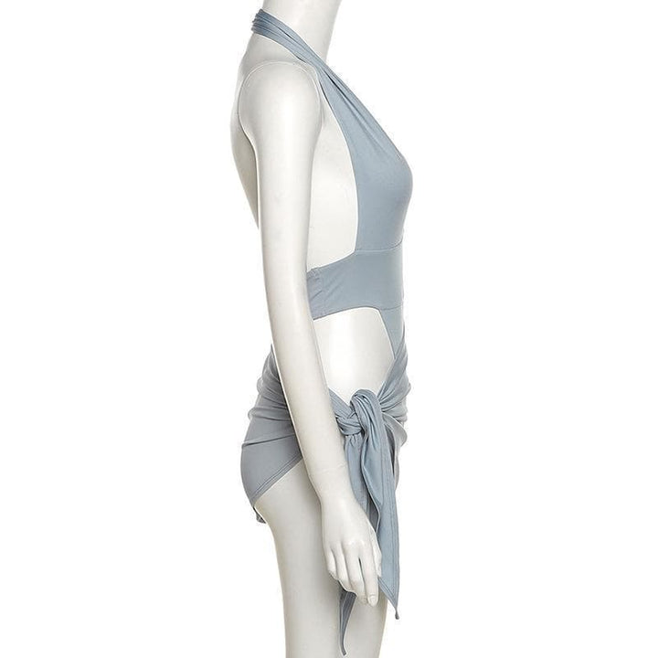 Halter V Neck knotted Ruched Bodycon Dress - Halibuy