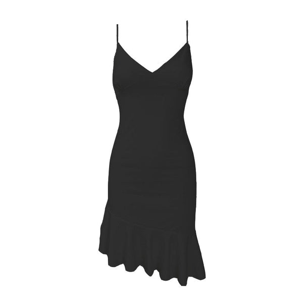 V neck ruffle backless irregular solid cami dress  | red tango dress