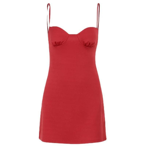 Sweetheart neck ruched solid backless cami mini dress  | red tango dress