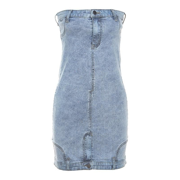 Mini-robe tube en jean à boutons et fermeture éclair dans le dos