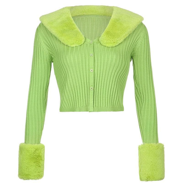 Haut cardigan tricoté à manches longues et col retourné et boutonné 