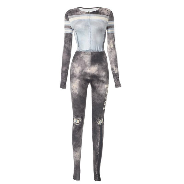 Ensemble pantalon zippé à manches longues et gants contrastés tie-dye 