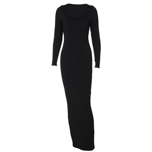 Robe longue unie à manches longues et col en U | Robe de tango rouge