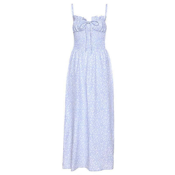 Robe longue dos nu à imprimé floral et cordon de serrage à smocks