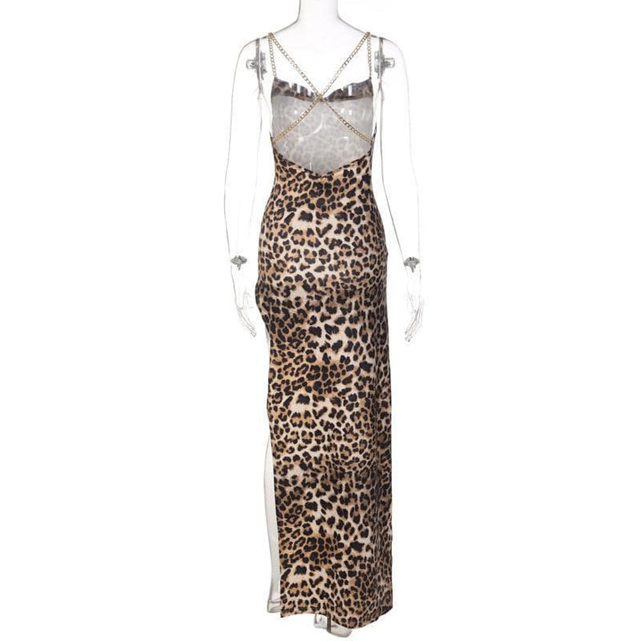 Cowl neck metal chain high slit open back maxi dress - Halibuy