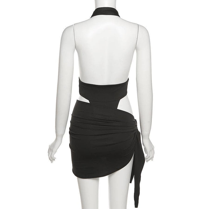 Halter V Neck knotted Ruched Bodycon Dress - Halibuy