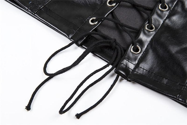 Lace up front halter backless PU top - Halibuy