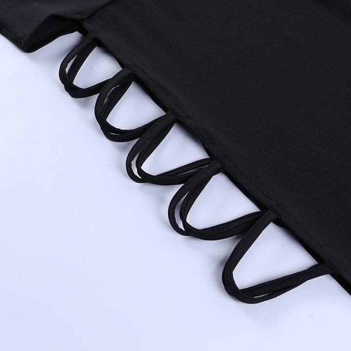 Hollow out lace up high neck dress - Halibuy