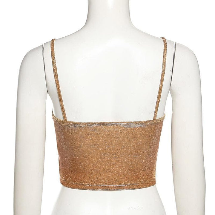 Tassel heart neck glitter cami crop top - Halibuy