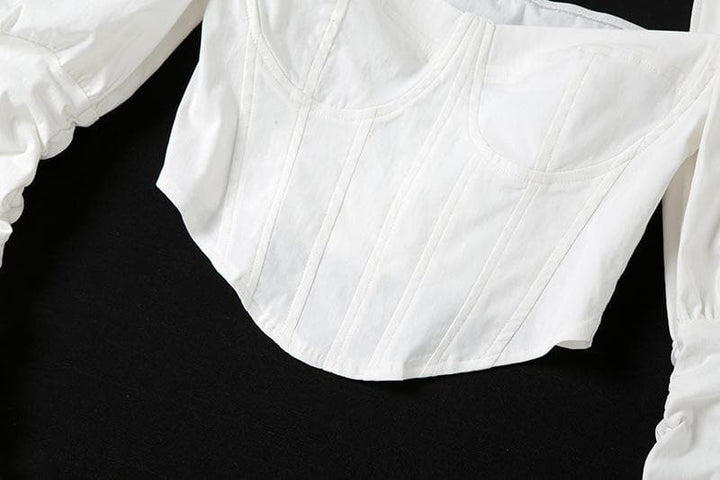 Puff sleeve heart neck corset solid top - Halibuy