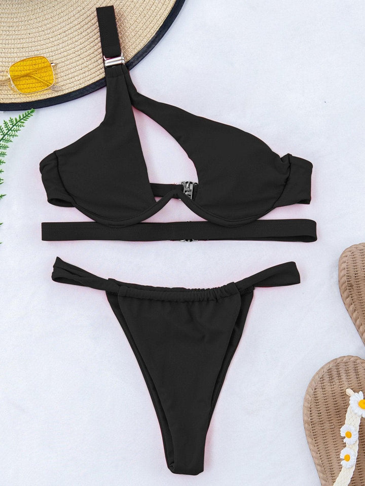 One shoulder hollow out bikini - Halibuy