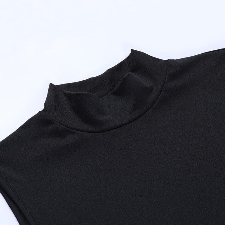 Hollow out lace up high neck dress - Halibuy