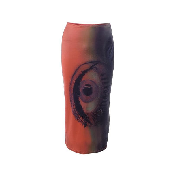 Contrast abstract print midi skirt