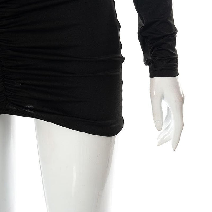 Deep v neck long sleeve open back solid ruched mini dress - Halibuy