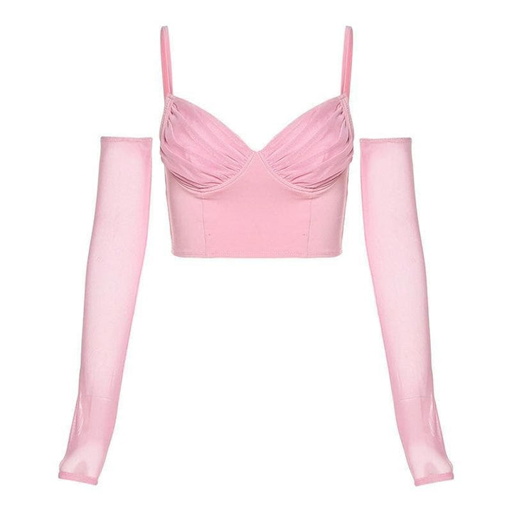 Heart neck ruched cami crop top - Halibuy