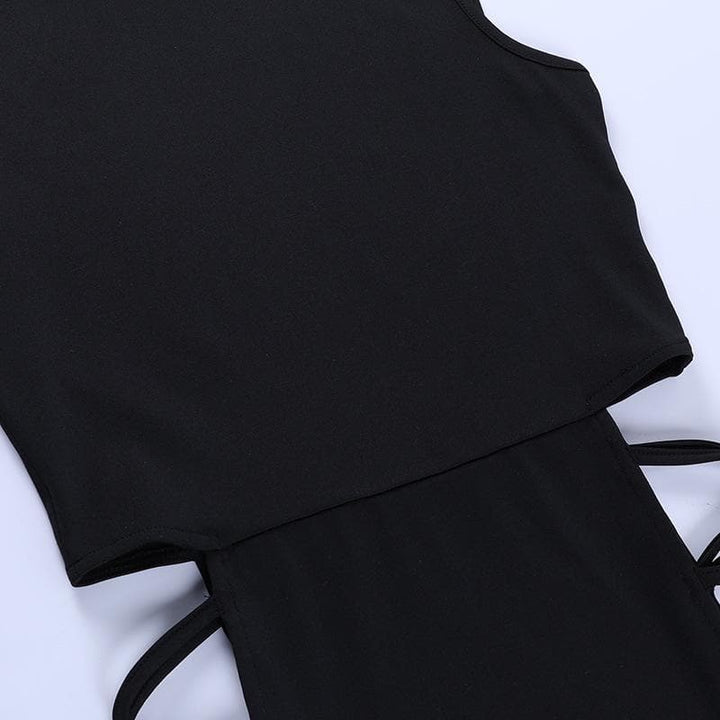 Hollow out lace up high neck dress - Halibuy