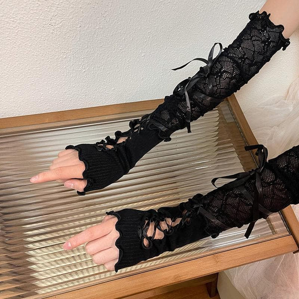 Gants patchwork en dentelle à volants et à nouer soi-même 