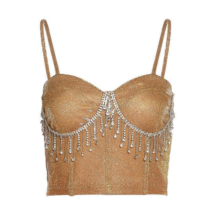 Tassel heart neck glitter cami crop top - Halibuy
