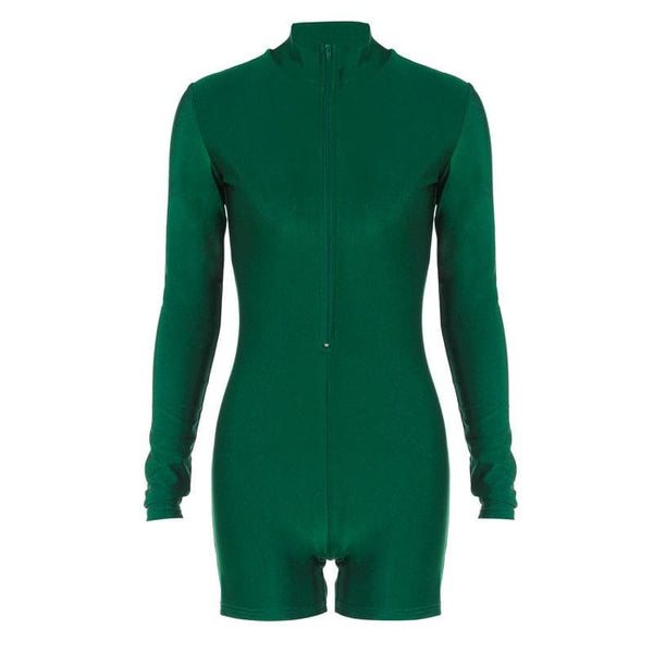 Zip-up solid long sleeve high neck romper