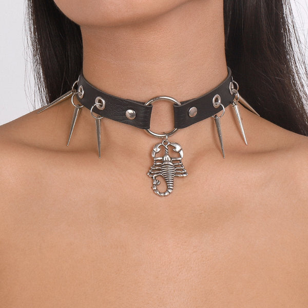 PU leather rivet animal decor o ring chocker