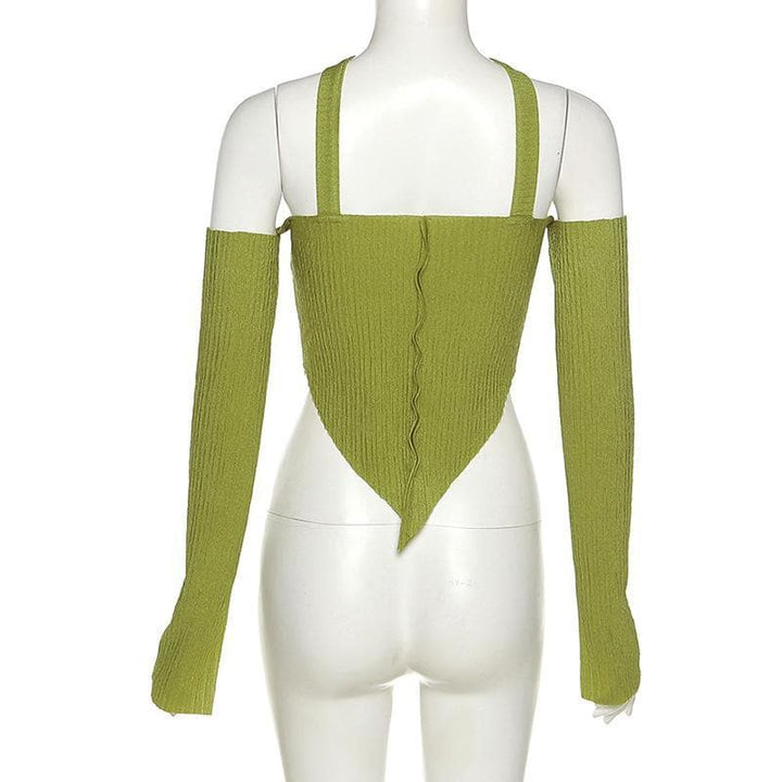 Long sleeve off shoulder patchwork top - Halibuy