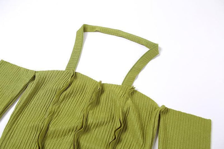 Long sleeve off shoulder patchwork top - Halibuy
