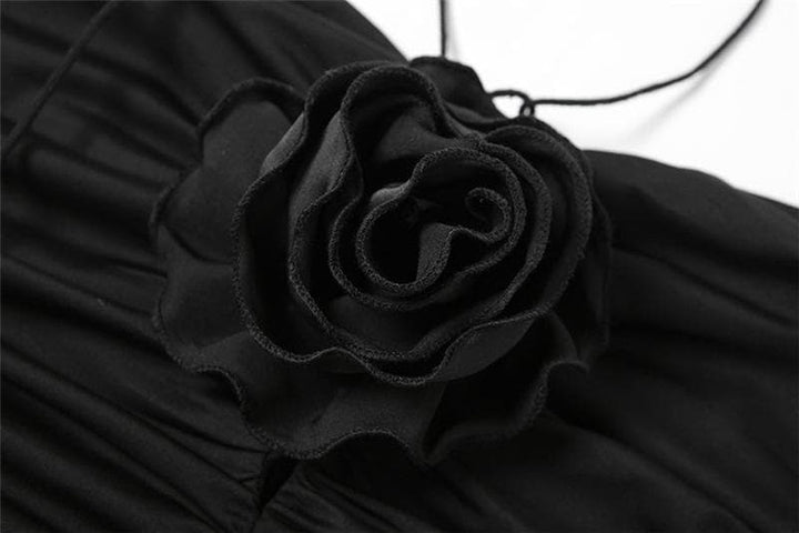 Appliques solid ruched string dress - Halibuy
