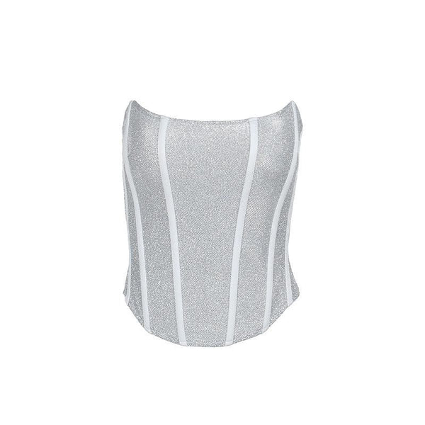 Haut tube contrasté à lacets et dos nu avec corset texturé 