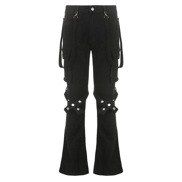 Button cargo pocket ribbon low rise solid jeans